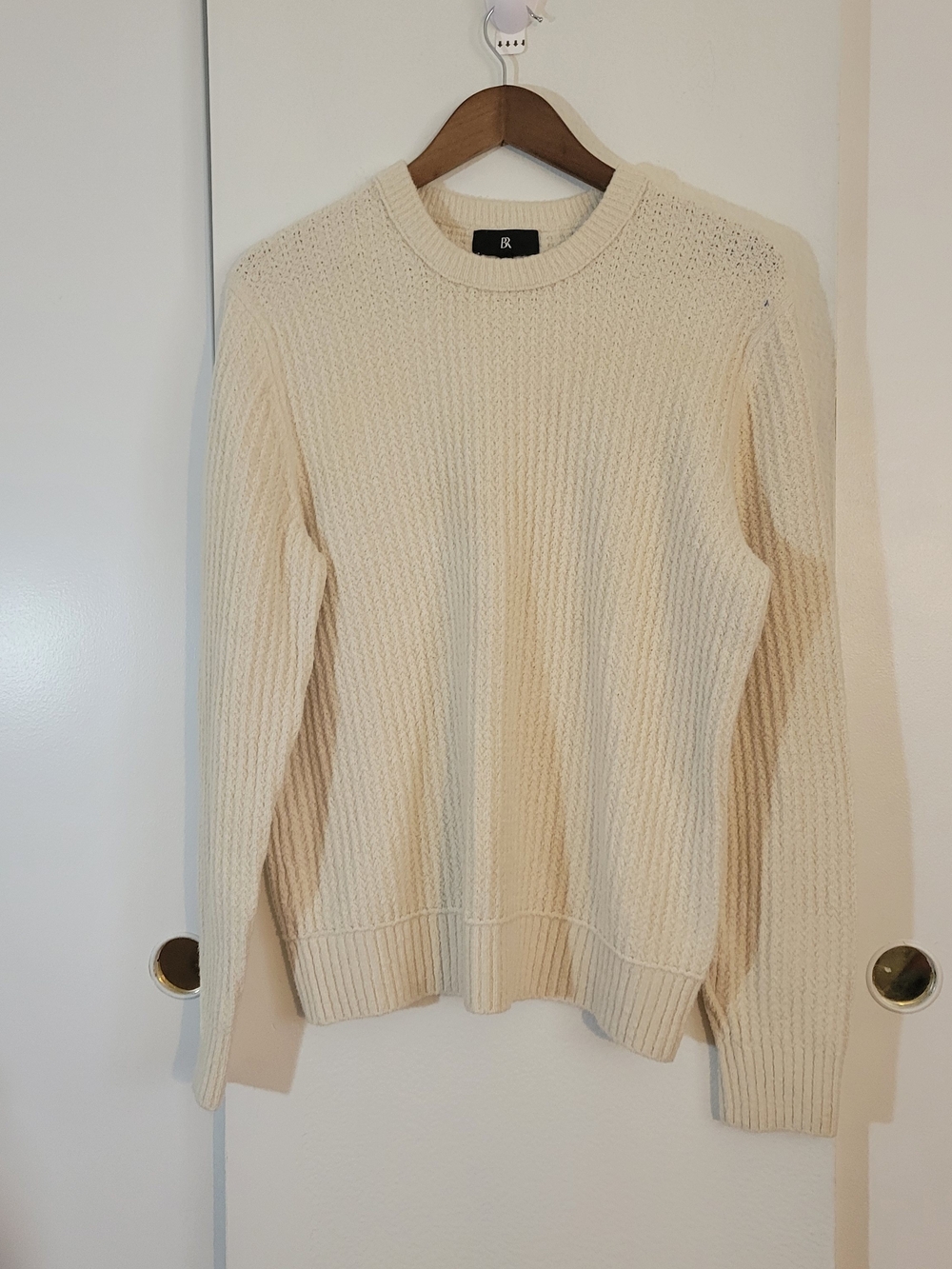 Banana Republic Cream Ribbed Knit Crewneck Sweater - Men